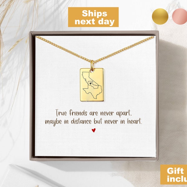 Long Distance Necklace for Her Personalize Countries States Provinces Long Distance Gift for Girlfriend Bestie Long Distance Best Friends