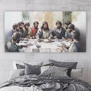 Last Supper Painting Print Christian Decor Last Supper Wall Art Last Supper Canvas Modern Christian Artwork Long Horizontal Wall Art Jesus