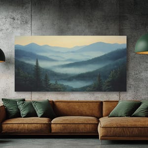 Panoramic Blue Ridge Mountains Art Print Blue Ridge Parkway National Park Watercolor Painting North Carolina Art Long Horizontal Wall Art