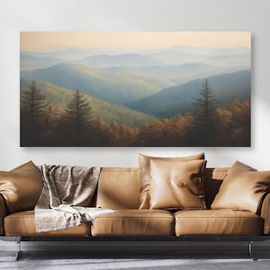 Panoramic Blue Ridge Mountains National Park Art Watercolor Painting Blue Ridge Parkway Print North Carolina Art Large Horizontal Wall Art