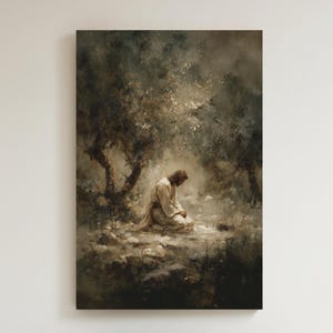 Jesus Praying in the Garden of Gethsemane Painting Modern Christian Art Jesus Wall Art Print Catholic Art Print Jesus Christian Wall Decor