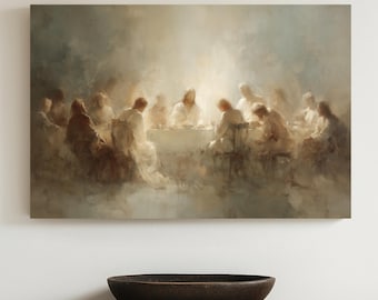 Modern Last Supper Wall Art: Christian Art Print, Catholic Decor, Jesus Canvas