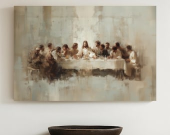 Minimalist Last Supper Art: Modern Christian Artwork, Large Jesus Wall Art, Canvas Print