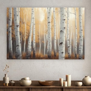 Muurkunstafdruk berkenboom: Aspen Bark Art Minimalist Home Decor Forest Artwork Natuurprint