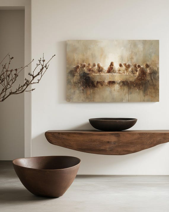 Minimalist Last Supper Wall Art: Modern Christian Wall Decor, Oil Painting Style, Canvas Print, Christian Gift, Jesus Wall Art