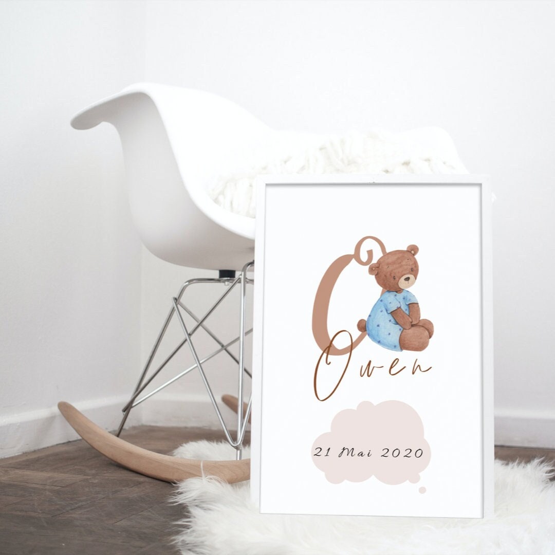 Affiche Personnalisée - Ourson ou Panda Personnalisation Prénom.