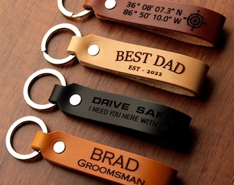Personalized Engraved Leather Keychain, Custom Christmas Gift