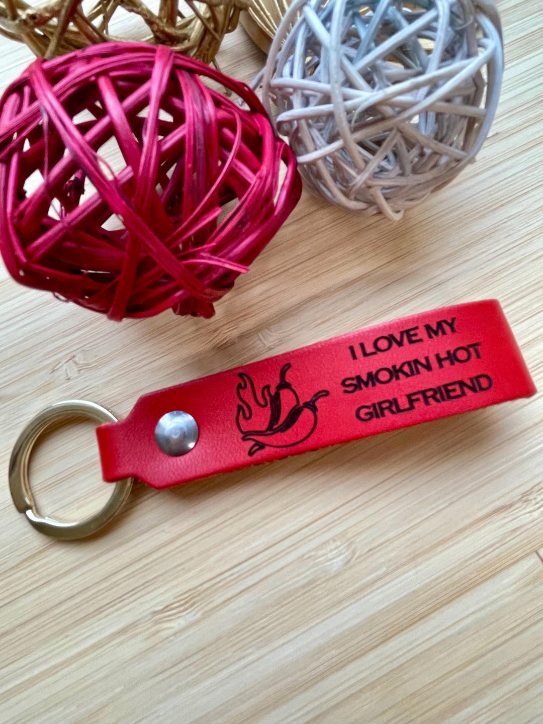 Personalized Red Leather Keychain: Smokin Hot Girlfriend Gift - Etsy