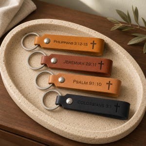 Personalized Bible Verse Leather Keychain, Christian Gift, Custom Scripture Keychain, Church Event Favor, Bulk Congregation Gift