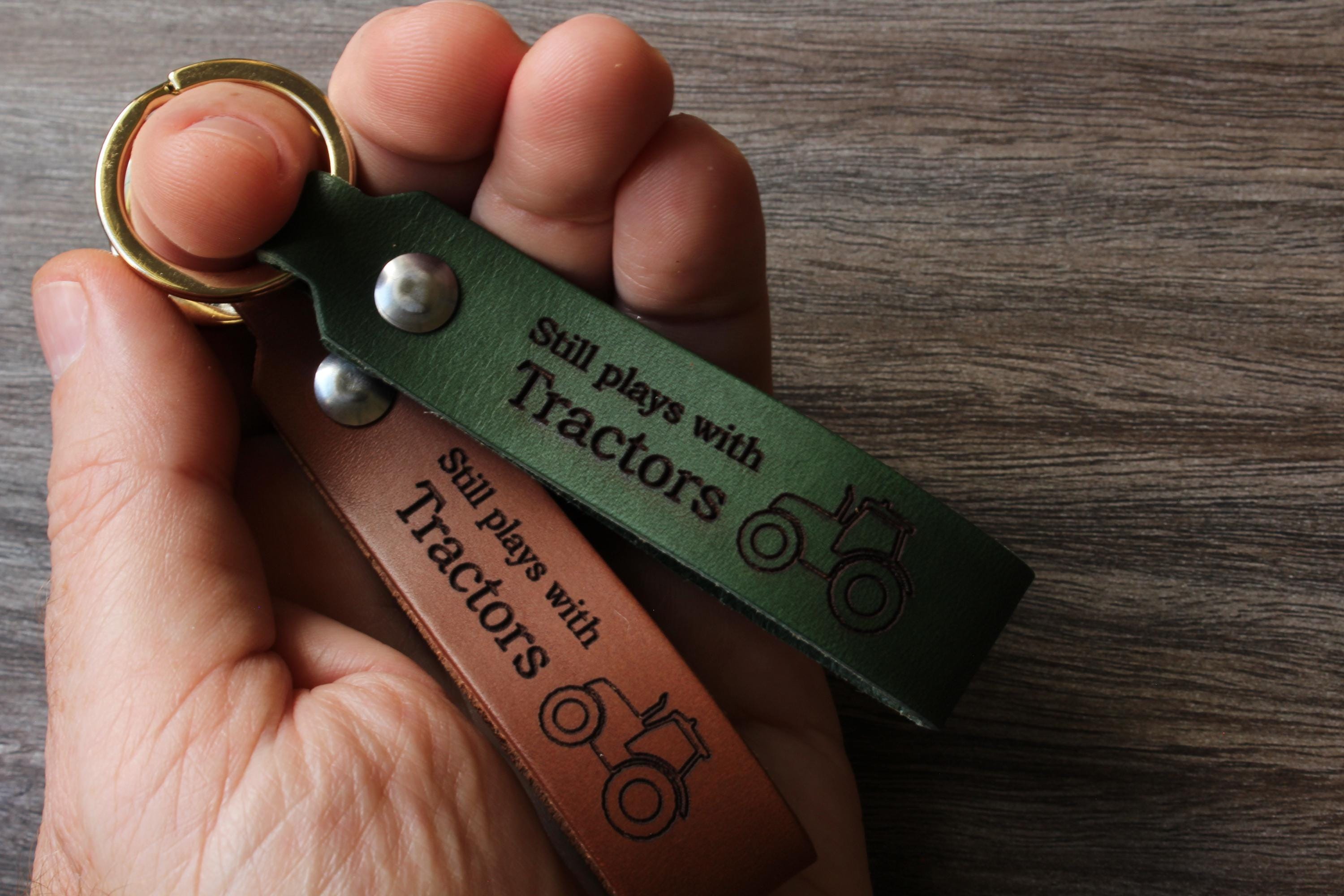 Personalized Leather Keychain: Tractor Design, Handmade Key Fob - Etsy