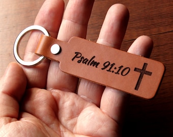 Personalized Leather Keychain: Engraved Bible Verse, Christian Gift