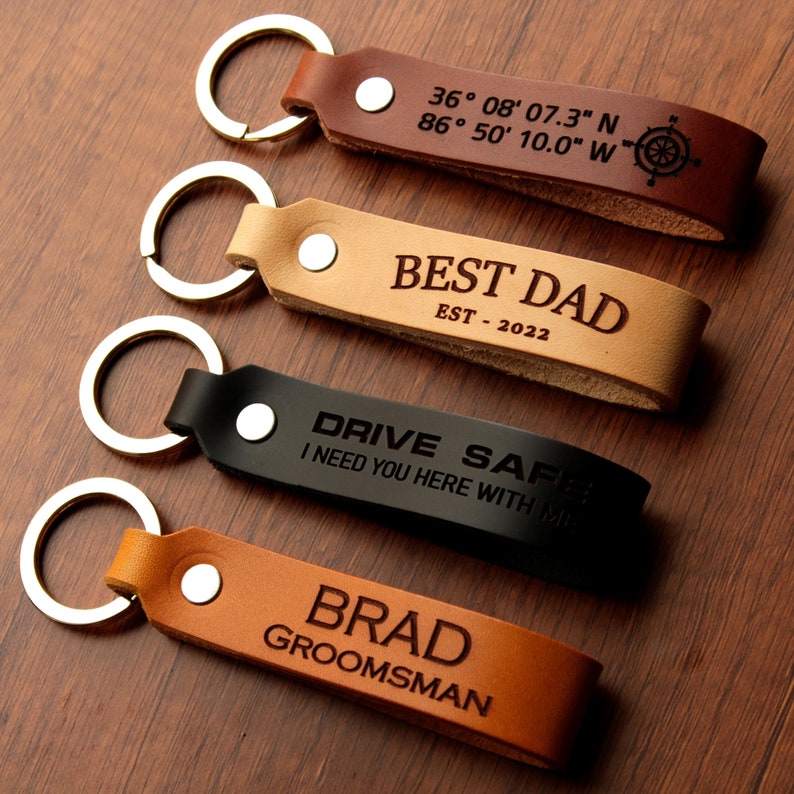 Personalized Leather Keychain. Custom Leather Keychain. Monogrammed Leather Keychain. Handmade in USA. Leather Key Chain Leather Gift father image 1