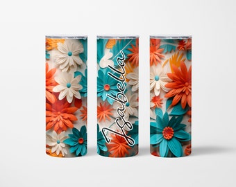 Personalized Floral Name Tumbler - Unique Gift for Her, 20 oz Stainless Steel with Lid and Straw - Isabella