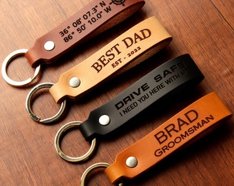Custom Engraved Leather Keychain, First Home Gift