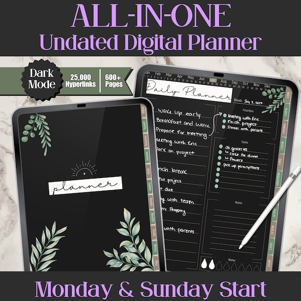 All In One Digital Planner | Dark Mode Digital Planner | GoodNotes Planner | Ipad Planner | Ultimate Digital Planner | Digital Planner Dark