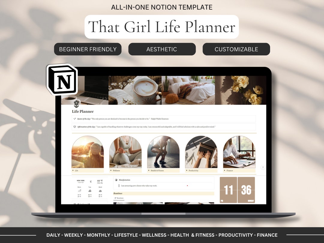 That Girl Notion Life Planner Template Aesthetic Ultimate All-in-one ...