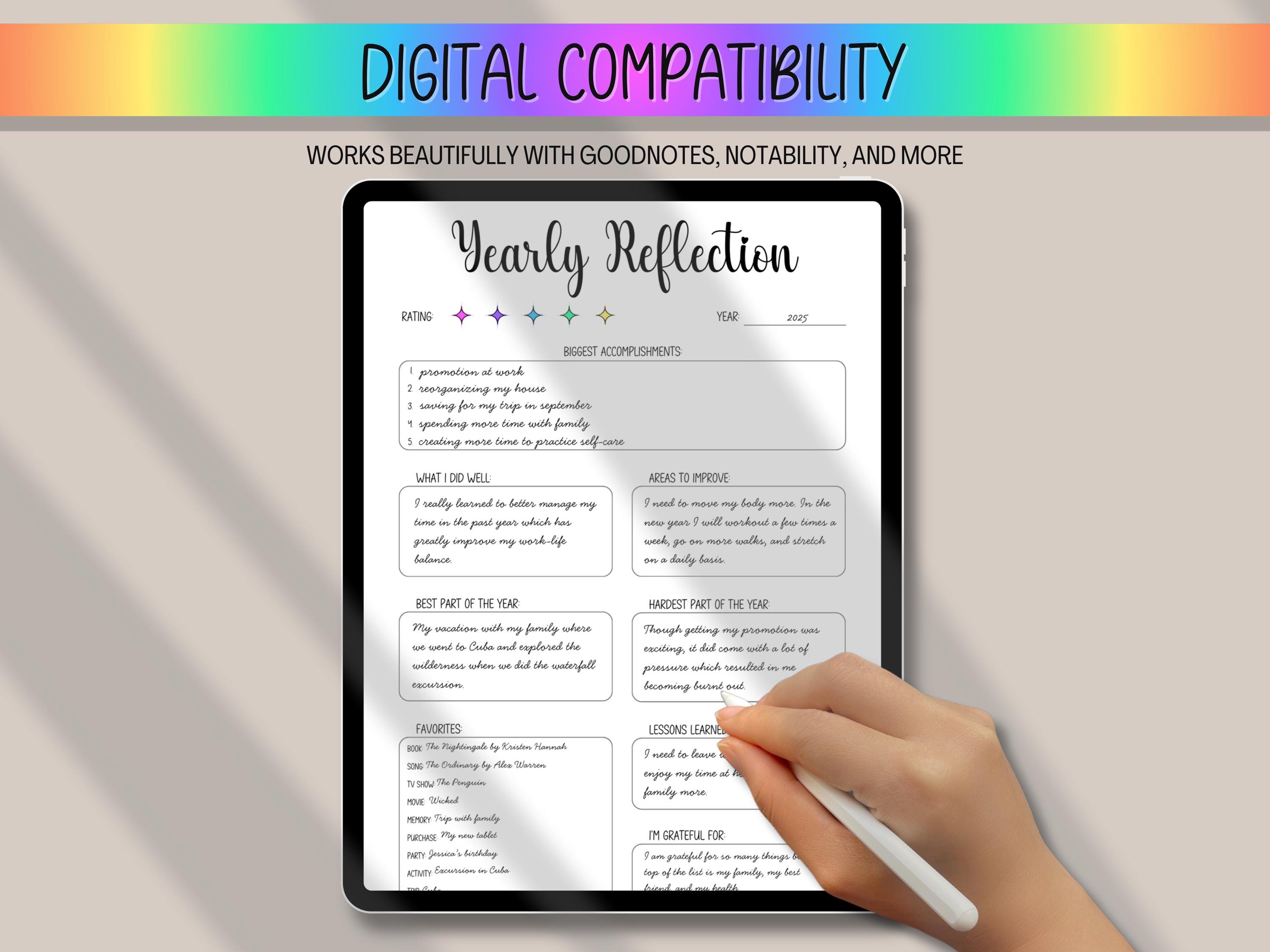 End of Year Reflection Printable Journal Page | Yearly Review Worksheet ...