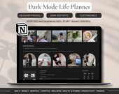 Dark Mode Notion Life Planner Aesthetic Dark Mode Planner ADHD Notion Template with Goal Budget Habit Daily Reading & Travel