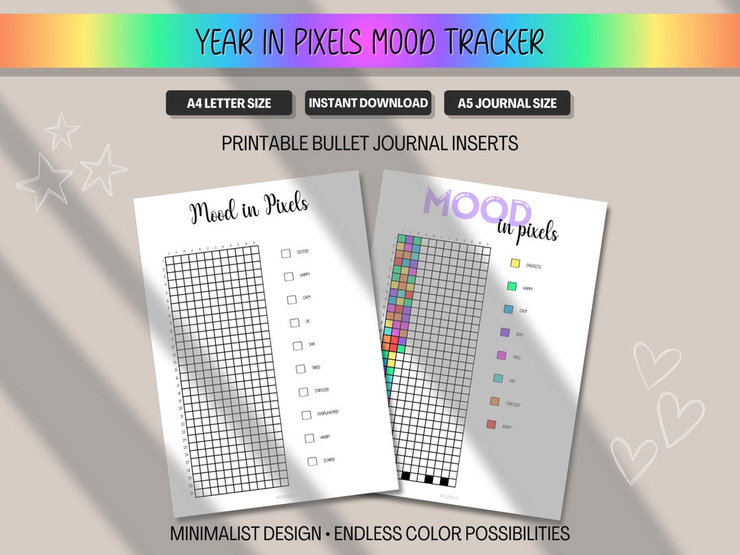 Year in Pixels Mood Tracker Printable, Daily Mood Log for Bullet ...