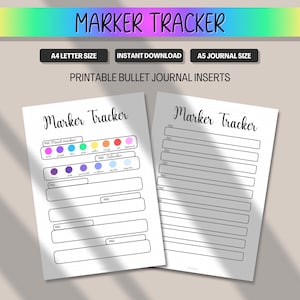 Marker Tracker, Printable Premade Bullet Journal Page, Pre MadeBulletJournal Colour Swatch log, BUJO Pen Planner Insert, A5 A4 Letter PDF