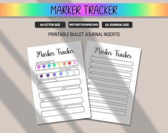 Marker Tracker, Printable Premade Bullet Journal Page, Pre MadeBulletJournal Colour Swatch log, BUJO Pen Planner Insert, A5 A4 Letter PDF