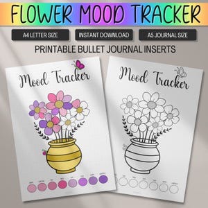 Mood Tracker, Printable Feelings Premade Bullet Journal Page, BulletJournal Monthly Emotions log, BUJO Planner Insert, Summer Flowers A5 PDF
