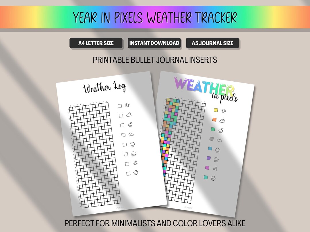 Year in Pixels Weather Tracker, Yearly Weather Log | Year at a Glance ...