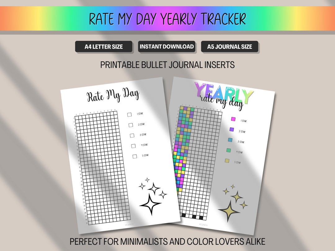 Year in Pixels Daily Rating Tracker | A4 & A5 Digital + Printable Mood ...