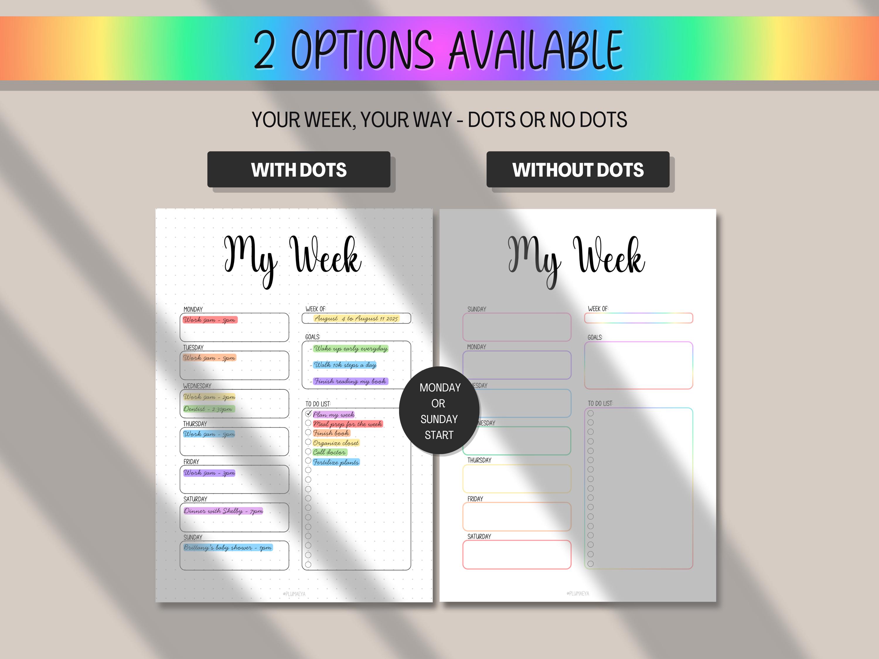Weekly Planner Printable Bullet Journal Page, Undated Weekly Goal ...