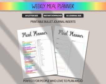 Weekly Meal Planner Printable Bullet Journal Page, Undated Weekly Food Schedule Insert for BUJO, Grocery List BulletJournal A5 A4 Letter PDF
