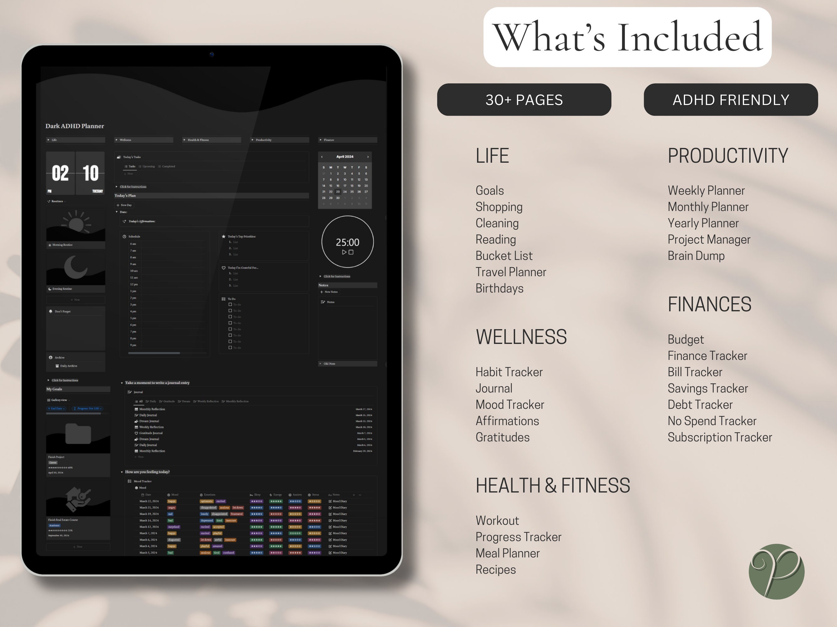 Notion Life Planner ADHD Dark Mode Notion Template for ADHD Digital ...