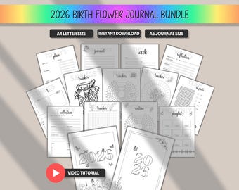 2026 Birth Flower Journal Bundle | Printable Planner and Bujo Kit | Adult Tetris, Year in Pixels, Brain Dump, Calendars & more | A5 A4 PDF