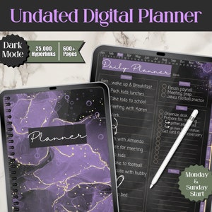 Dark Digital Planner, Hyperlink Digital Planner Dark Mode, Digital Undated Planner, Digital Life Planner, Dark Theme Digital Planner Ipad