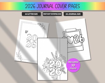 Lot de couvertures de journaux 2026 | Pages imprimables de l'agenda annuel titre | fleurs, polaroid, étoiles, papillons | PDF A5 A4