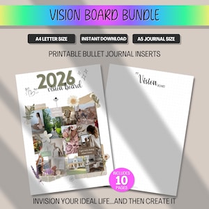 Lot imprimable Vision Board 2026 | A4, lettre A5, TDAH, insertion d'agenda pour l'amélioration de soi et la visualisation | Liste d'envies | Fixation d'objectifs |