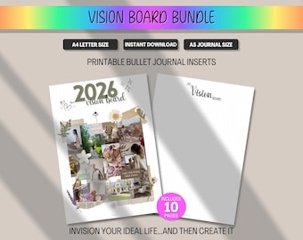 Lot imprimable Vision Board 2026 | A4, lettre A5, TDAH, insertion d'agenda pour l'amélioration de soi et la visualisation | Liste d'envies | Fixation d'objectifs |