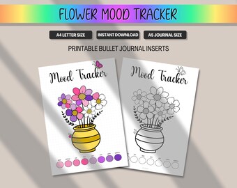 Mood Tracker, Printable Feelings Premade Bullet Journal Page, BulletJournal Monthly Emotions log, BUJO Planner Insert, Summer Flowers A5 PDF