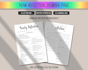 Page de journal imprimable Réflexion de fin d'année | Feuille de travail de révision annuelle encart pour BUJO | Exercice d'autoréflexion | PDF A5 A4
