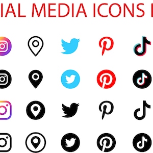 May include: A set of 52 social media icons in black, white, blue, red, green, and pink. The icons include popular platforms like Facebook, Instagram, Twitter, Pinterest, TikTok, YouTube, WhatsApp, Telegram, and LinkedIn.