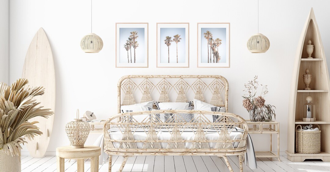 Set of 3 Palm Tree Wall Art, Beach House Decor, Coastal Printable Set, Digital Coastal Wall Art