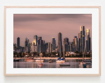 Melbourne Australia Skyline Print, Cityscape Sunset Poster, City Skyline Prints, Australian Modern Wall Art, Melbourne Travel Poster Gift