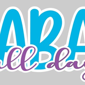 Puede incluir: Un gráfico azul y blanco con el texto "ABA all day" en morado.