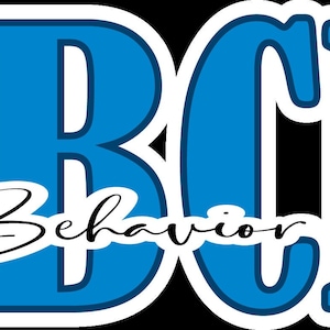 May include: A graphic with the letters "BCBA" in bold blue, outlined in white, against a black background. Below, the words "Behavior Analyst" are written in a cursive font.