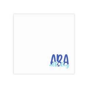 May include: White background with blue text that says "ABA all day".