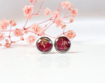 Birth flower stud earrings // handmade real dried resin jewelry earring customizable minimalist birthday gift spring