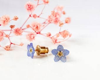 Forget me not studs // handmade pressed real flower jewelry nature blue minimalist gift for her thanksgiving christmas special gift for her