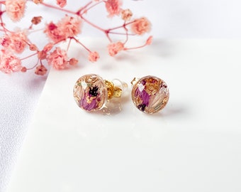 Heather Studs // handmade dried resin flower earrings wildflower spring jewelry dainty gift for girlfriend special christmas gift affordable