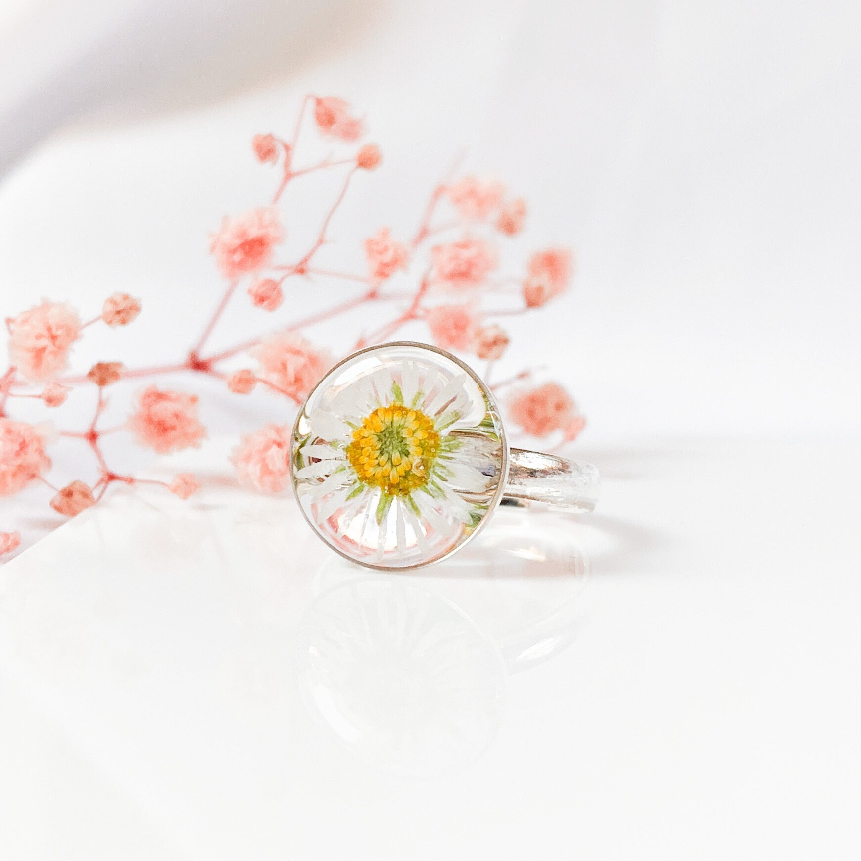 Resin Ring With Real Dried Daisy Flower // Handmade Pressed Flower