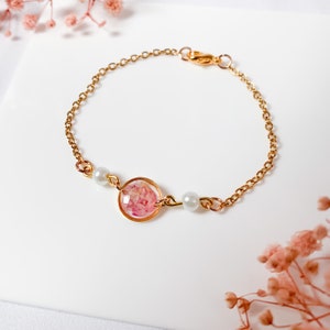 Real rose bracelet // pressed real dried flower petals minimalist bracelet resin pearls wildflower christmas gift jewelry for her birthday