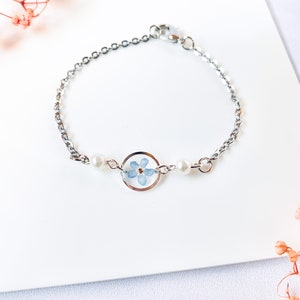 Pulsera real nomeolvides // pulsera de perlas hecha a mano resina flor seca joyería regalo novia de despedida para su día de San Valentín